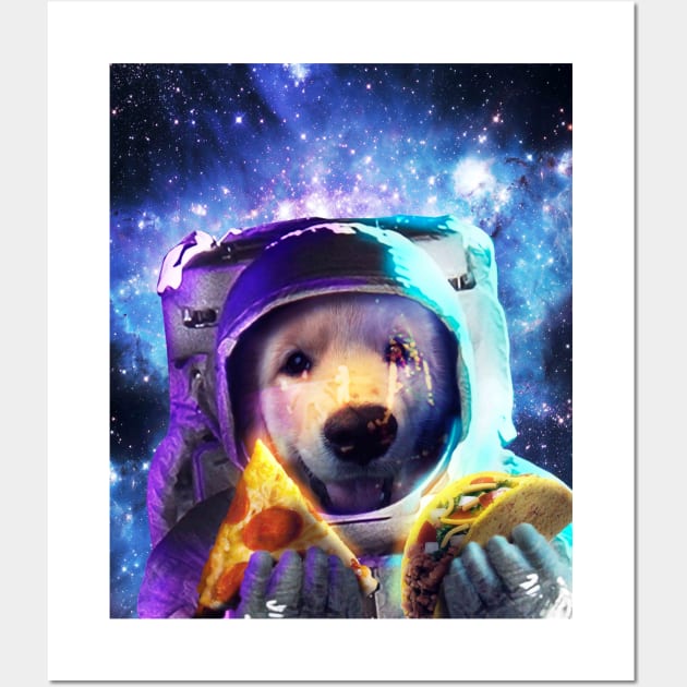 Astronaut Dog Eating Pizza Taco Wall Art by Random Galaxy